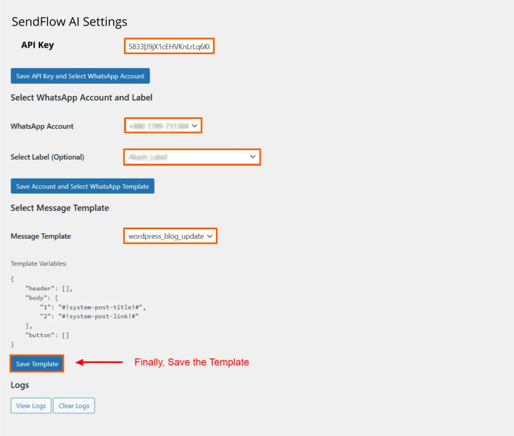 SendFlow AI Settings